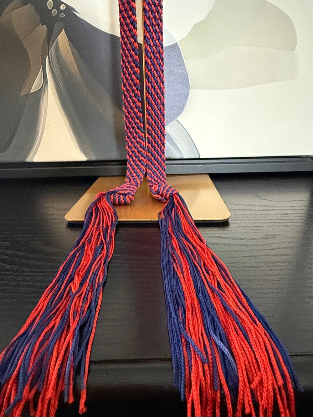 Vintage 80’s Blue and Red Woven Tassel Tie Belt